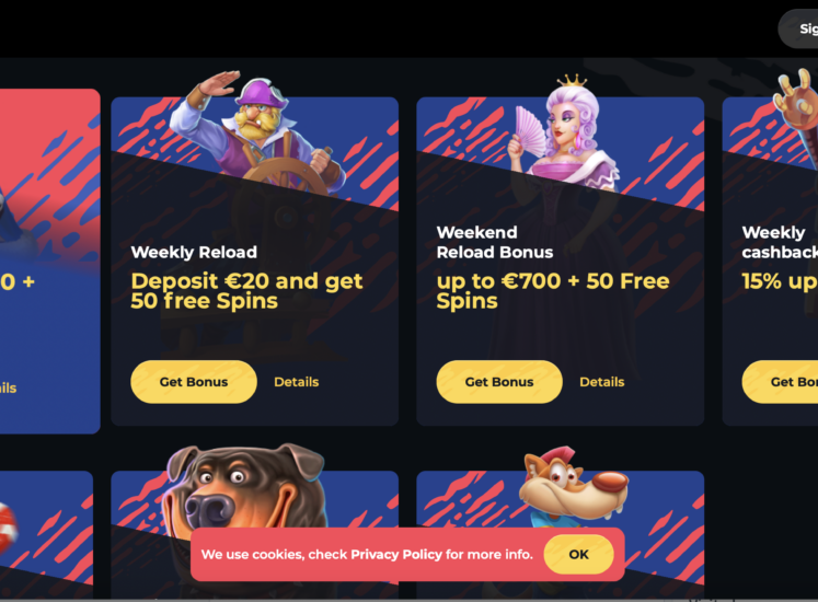 Boomerang Casino Bonuses Section