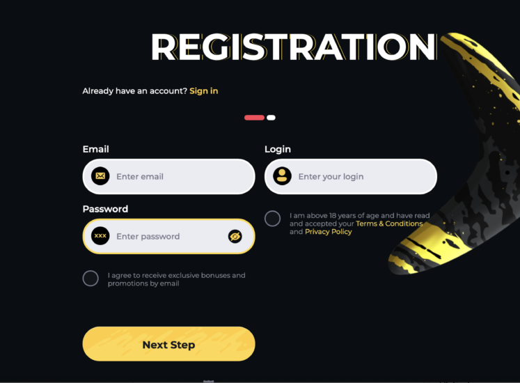 Boomerang Casino Registration Screen